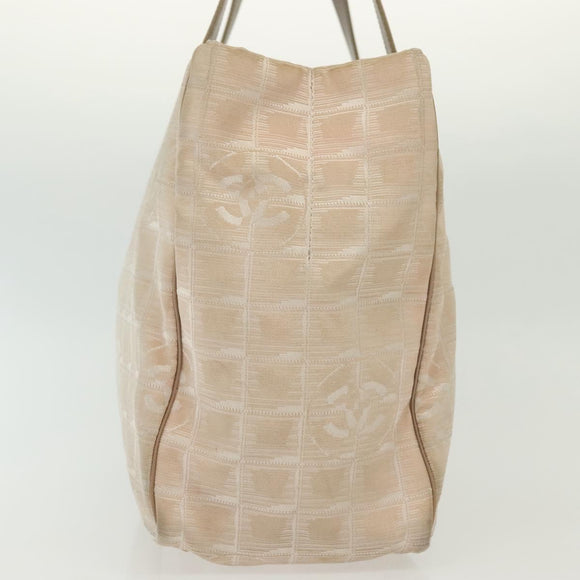 CHANEL New Travel Line Tote Bag Nylon Beige Gold CC Auth ti3356
