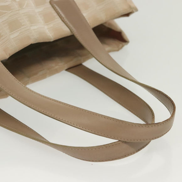 CHANEL New Travel Line Tote Bag Nylon Beige Gold CC Auth ti3356