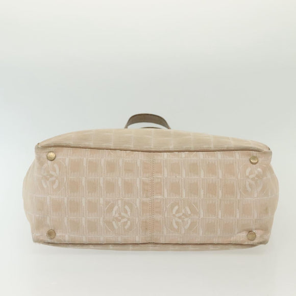 CHANEL New Travel Line Einkaufstasche Nylon Beige Gold CC Auth ti3356