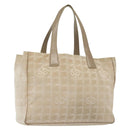 CHANEL New Travel Line Tote Bag Nylon Beige Gold CC Auth ti3357-1