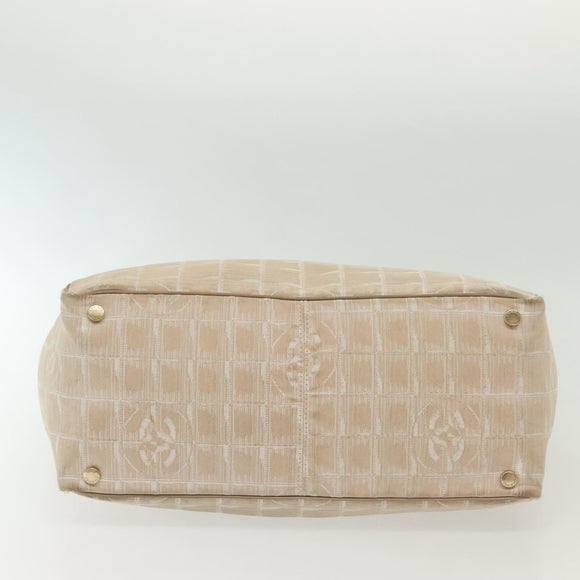 CHANEL New Travel Line Tote Bag Nylon Beige Gold CC Auth ti3357
