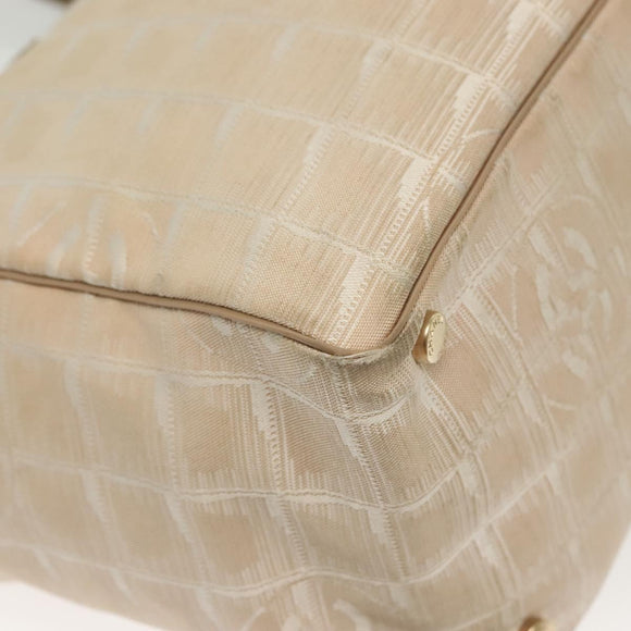 CHANEL New Travel Line Tote Bag Nylon Beige Gold CC Auth ti3357