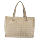CHANEL New Travel Line Tote Bag Nylon Beige Gold CC Auth ti3357-13