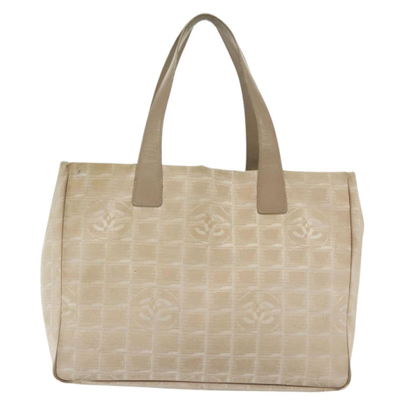 CHANEL New Travel Line Tote Bag Nylon Beige Gold CC Auth ti3357