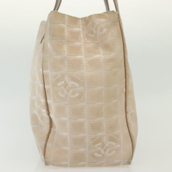 CHANEL New Travel Line Tote Bag Nylon Beige Gold CC Auth ti3357