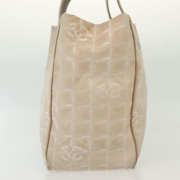 CHANEL New Travel Line Tote Bag Nylon Beige Gold CC Auth ti3357