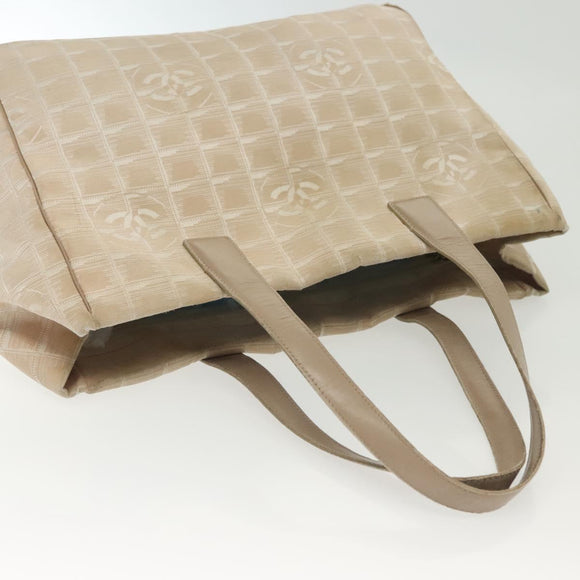 CHANEL New Travel Line Tote Bag Nylon Beige Gold CC Auth ti3357