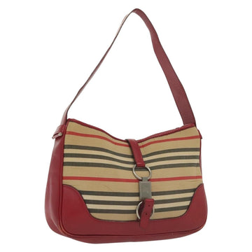 BURBERRY Blue Label Shoulder Bag Canvas Leather Beige Red Auth ti3362