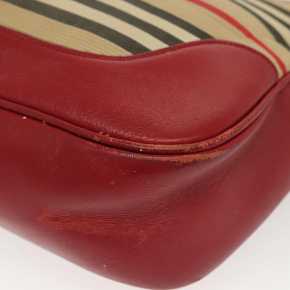 BURBERRY Blue Label Shoulder Bag Canvas Leather Beige Red Auth ti3362