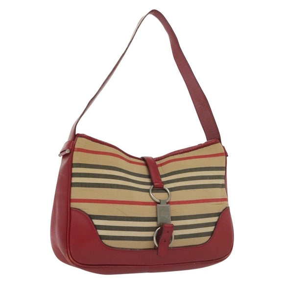BURBERRY Blue Label Umhängetasche Canvas Leder Beige Rot Auth ti3362