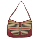 BURBERRY Blue Label Shoulder Bag Canvas Leather Beige Red Auth ti3362-13