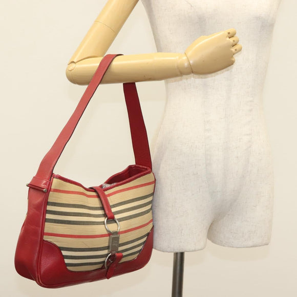 BURBERRY Blue Label Umhängetasche Canvas Leder Beige Rot Auth ti3362