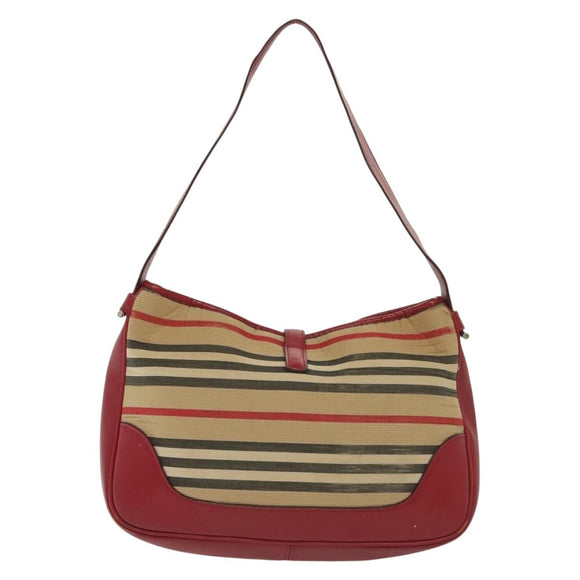 BURBERRY Blue Label Shoulder Bag Canvas Leather Beige Red Auth ti3362