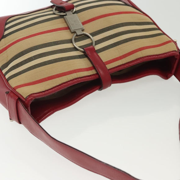 BURBERRY Blue Label Shoulder Bag Canvas Leather Beige Red Auth ti3362