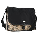 BURBERRY Nova Check Black label Shoulder Bag Nylon Beige Silver Auth ti3363-1