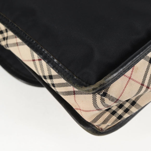 BURBERRY Nova Check Black label Shoulder Bag Nylon Beige Silver Auth ti3363