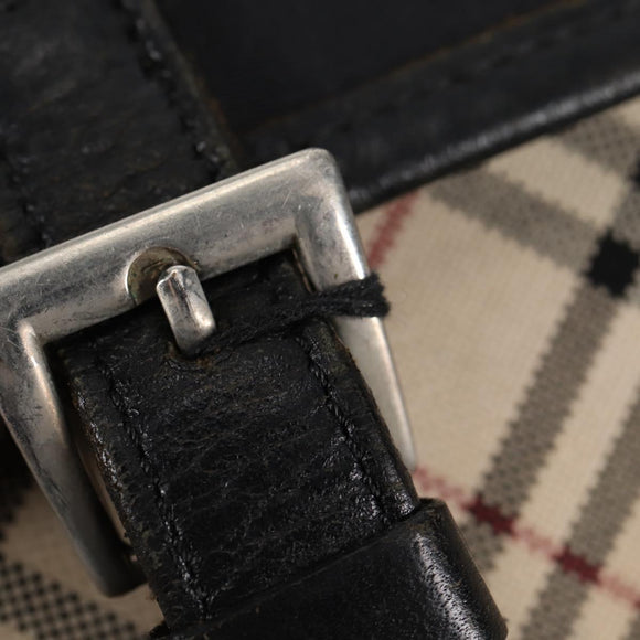 BURBERRY Nova Check Black label Shoulder Bag Nylon Beige Silver Auth ti3363