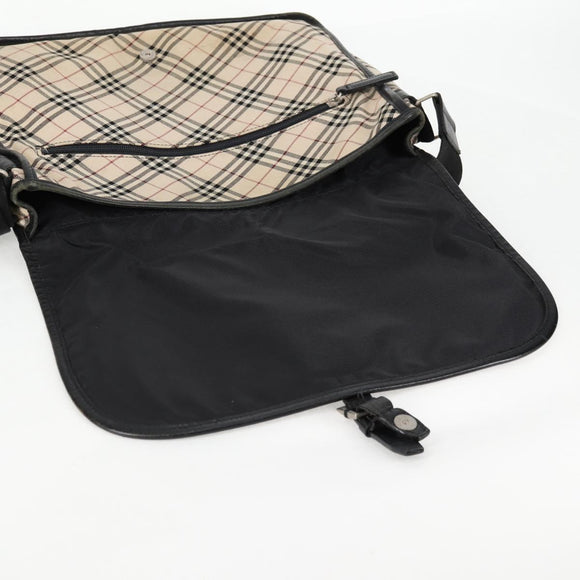 BURBERRY Nova Check Black label Shoulder Bag Nylon Beige Silver Auth ti3363