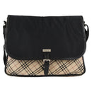 BURBERRY Nova Check Black label Shoulder Bag Nylon Beige Silver Auth ti3363-2