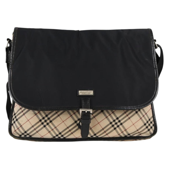 BURBERRY Nova Check Black label Shoulder Bag Nylon Beige Silver Auth ti3363