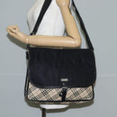 BURBERRY Nova Check Black label Shoulder Bag Nylon Beige Silver Auth ti3363-28