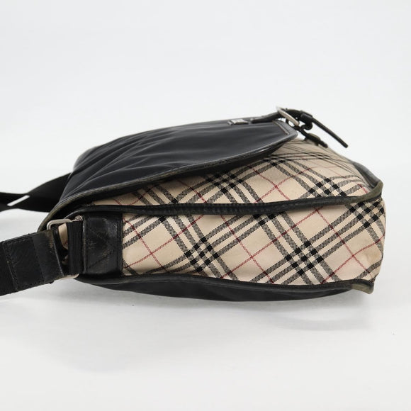 BURBERRY Nova Check Black label Shoulder Bag Nylon Beige Silver Auth ti3363