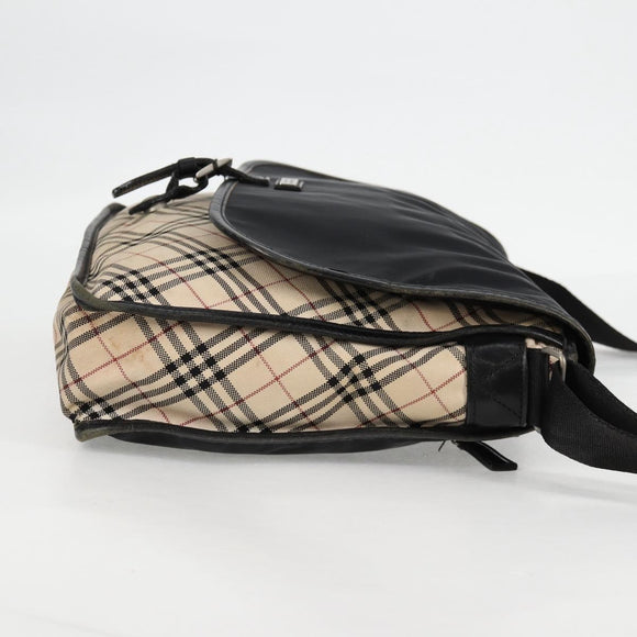 BURBERRY Nova Check Black label Shoulder Bag Nylon Beige Silver Auth ti3363