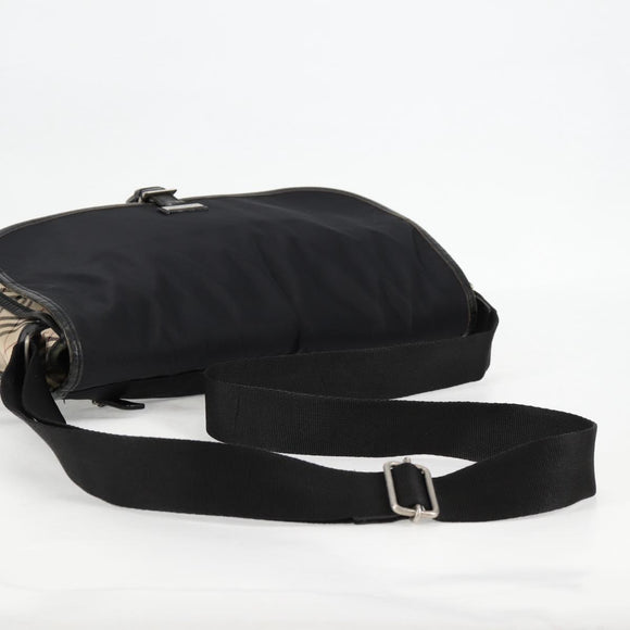 BURBERRY Nova Check Black label Shoulder Bag Nylon Beige Silver Auth ti3363