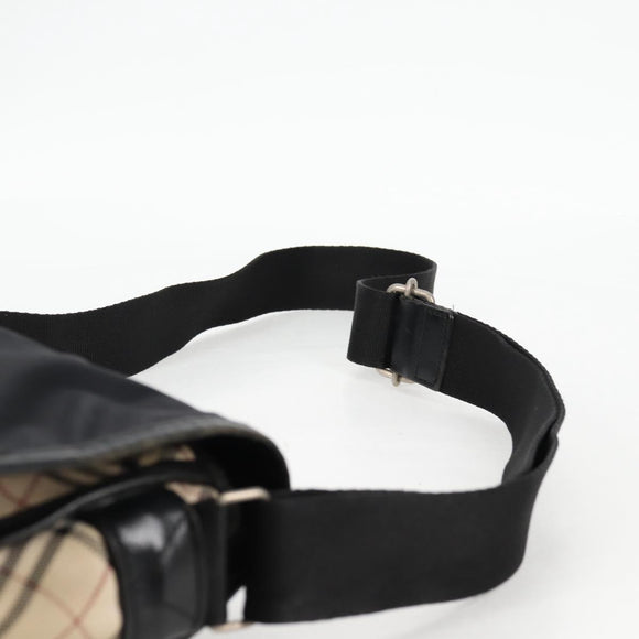 BURBERRY Nova Check Black label Shoulder Bag Nylon Beige Silver Auth ti3363