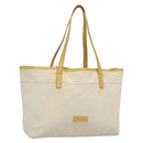 BURBERRY Tote Bag Canvas Leather White Yellow gold Auth ti3365-1