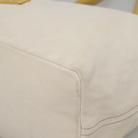 BURBERRY Tote Bag Canvas Leather White Yellow gold Auth ti3365