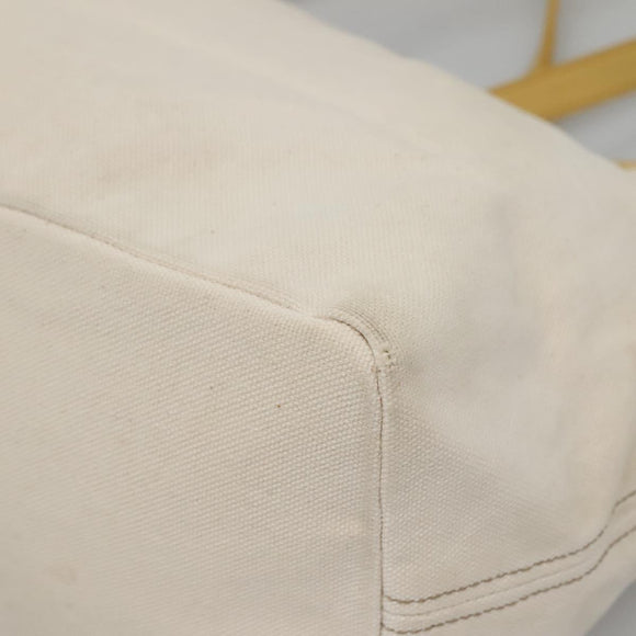 BURBERRY Tote Bag Canvas Leather White Yellow gold Auth ti3365