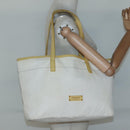 BURBERRY Tote Bag Canvas Leather White Yellow gold Auth ti3365-21