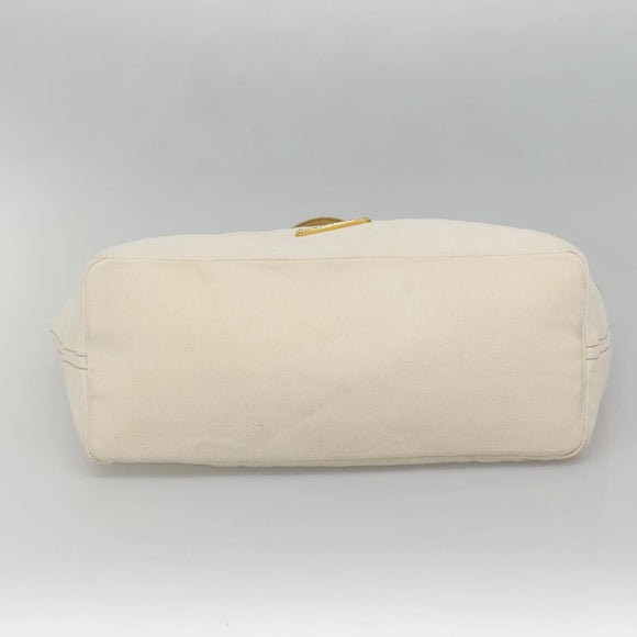 BURBERRY Tote Bag Canvas Leather White Yellow gold Auth ti3365