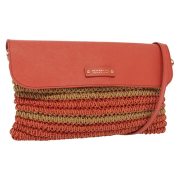 BURBERRY Blue Label Shoulder Bag Raffia Leather Beige Orange gold Auth ti3366