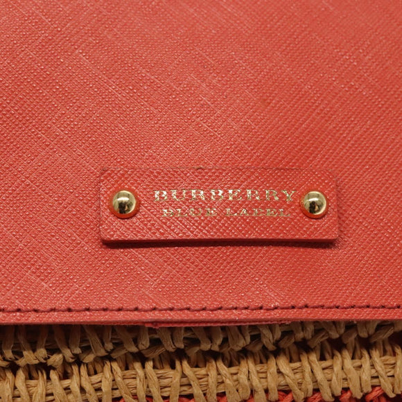 BURBERRY Blue Label Shoulder Bag Raffia Leather Beige Orange gold Auth ti3366