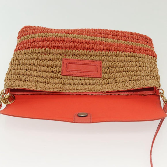 BURBERRY Blue Label Shoulder Bag Raffia Leather Beige Orange gold Auth ti3366