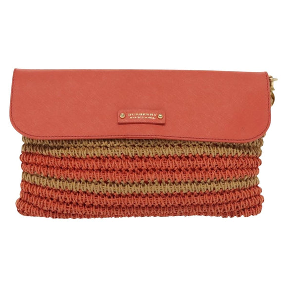BURBERRY Blue Label Shoulder Bag Raffia Leather Beige Orange gold Auth ti3366