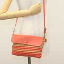 BURBERRY Blue Label Shoulder Bag Raffia Leather Beige Orange gold Auth ti3366-24
