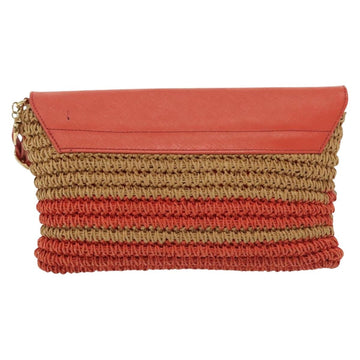 BURBERRY Blue Label Shoulder Bag Raffia Leather Beige Orange gold Auth ti3366 - 0