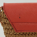 BURBERRY Blue Label Shoulder Bag Raffia Leather Beige Orange gold Auth ti3366-3