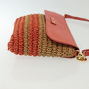 BURBERRY Blue Label Shoulder Bag Raffia Leather Beige Orange gold Auth ti3366-5