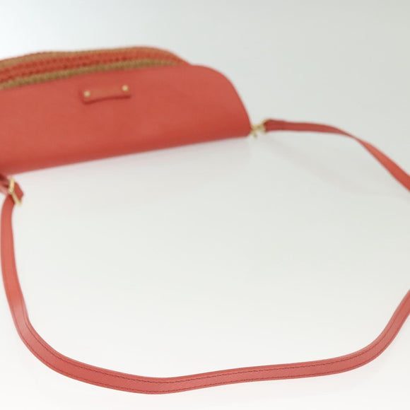 BURBERRY Blue Label Shoulder Bag Raffia Leather Beige Orange gold Auth ti3366