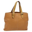Burberrys Tote Bag Leather Beige Gold Auth ti3367-1