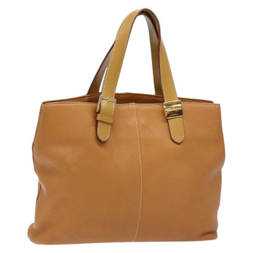 Burberrys Tote Bag Leather Beige Gold Auth ti3367