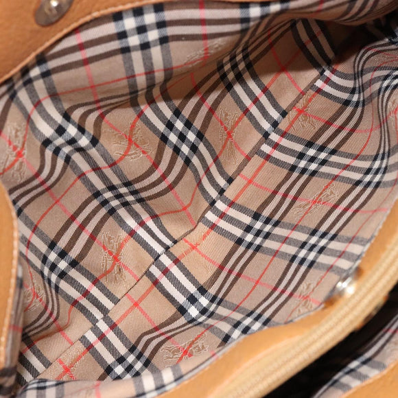 Burberrys Tote Bag Leather Beige Gold Auth ti3367