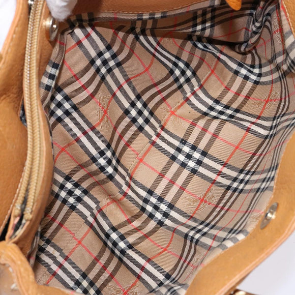 Burberrys Tote Bag Leather Beige Gold Auth ti3367