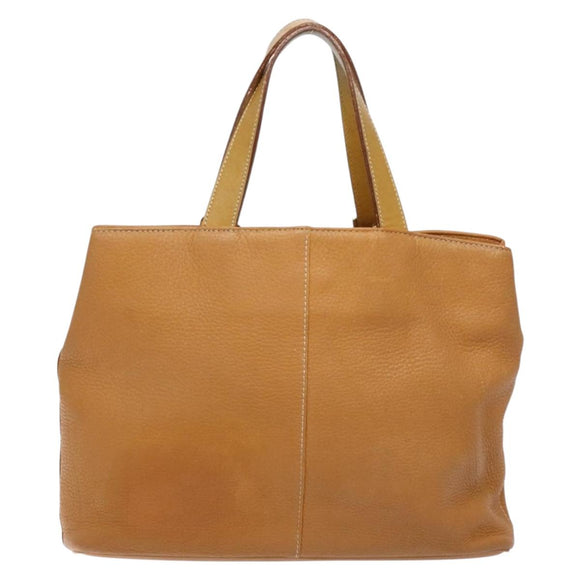 Burberrys Tote Bag Leather Beige Gold Auth ti3367