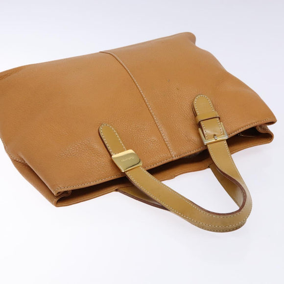 Burberrys Tote Bag Leather Beige Gold Auth ti3367