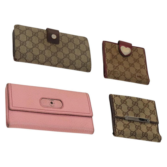 GUCCI GG Canvas GG Supreme Wallet Leather PVC 4Set Beige Pink Auth ti3368